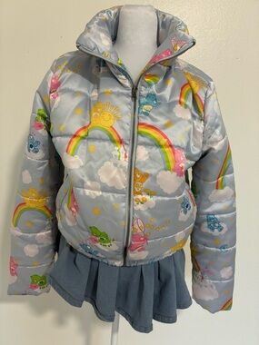 Dolls Kill Light Blue Rainbow Care Bears Puffer Jacket 💘🐻☀️☁️